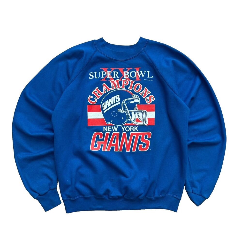 VTG 80s New York Giants M Crewneck Sweater Super Bowl Champions 1987 Blue Trench
